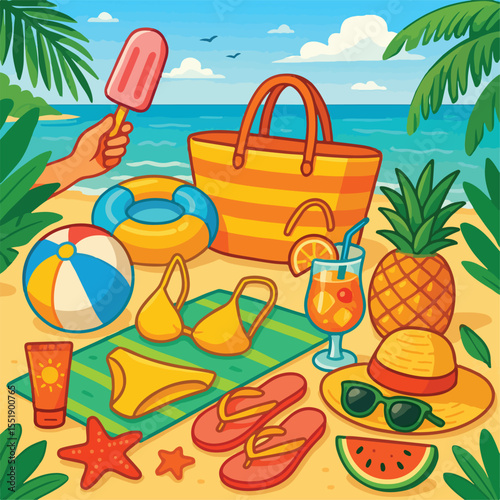 Summer Beach Essentials Swimsuit, Sun, and Fun