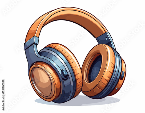 Brown and Blue Pixel Art Style Headphones on White Background