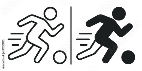 Football Icon: A dynamic football icon representing the spirit of the beautiful game, designed in both outline and solid style to convey movement, action, and the essence of sport.