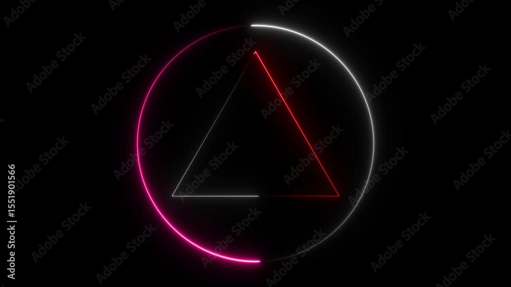 Neon triangle with smoke, gradient led border, portal with haze clouds. abstract retro tech background.