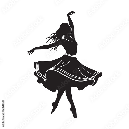 Elegant Female Dancer Silhouette in Motion on White Background