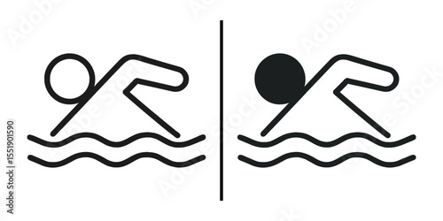 Swimming icons: Two minimalistic swimming icons in silhouette, capturing the essence of water activity with a graphic design for accessibility. 