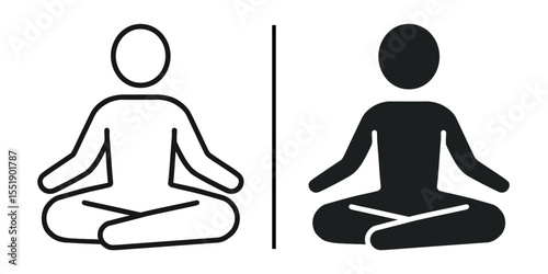 Inner Peace: a symmetrical graphic of two minimalistic human figure in a meditation pose that conveys mindfulness, calmness, and tranquility