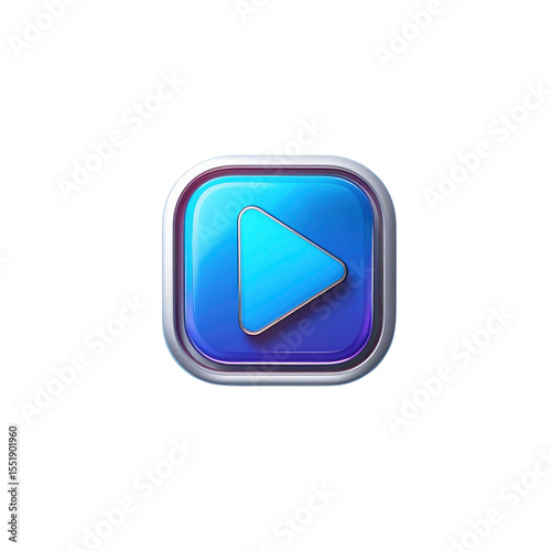Glossy Blue Play Button Icon - 3D Render