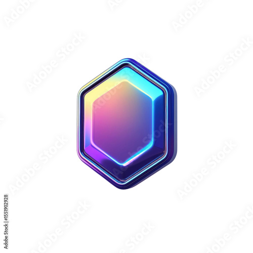 Holographic Hexagon Gem Abstract 3D Render of Iridescent Hexagonal Shape