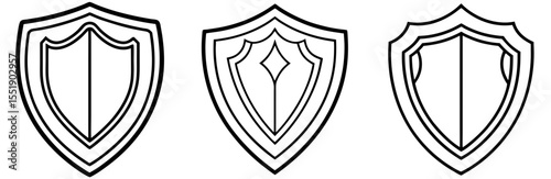 Shield lineart Vector Set: Protection, Security, Guard, Badge, Emblem, Minimalist Line Art