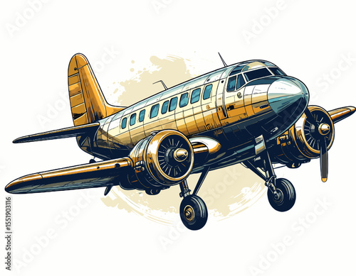 Detailed Pixel Art Depiction of a Classic Bronze and Blue Propeller Airplane on a Light Background
