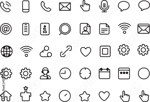A grid of black and white vector icons displayed on a file selection form, likely used as a library for graphic design resources. Icons include symbols such as a phone, email, settings, home, and star