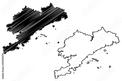 Dalian City (People's Republic of China, Liaoning Province) map vector illustration, scribble sketch City of Dalian map