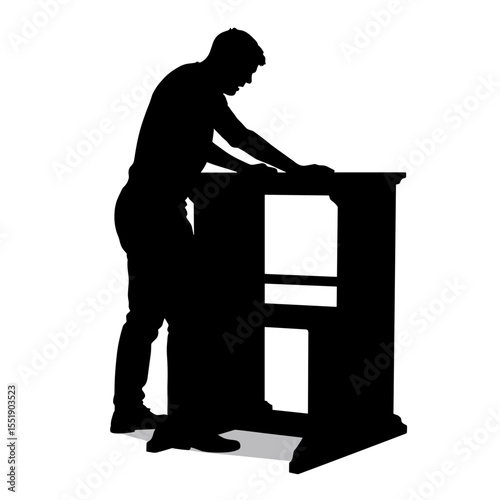 Man leaning on a podium silhouette against a white background  