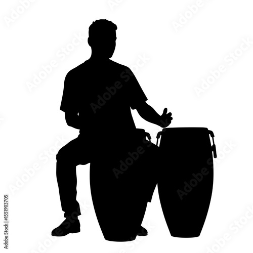 Silhouette of a man playing conga drums in a rhythmic pose  
