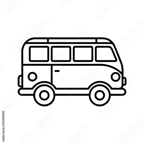 Micro bus outline vector icon. Simple line art design for public transport visuals.