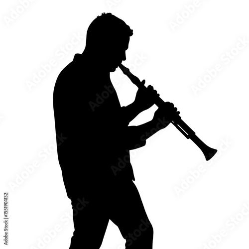 Silhouette of musician playing clarinet with focus on artistry  