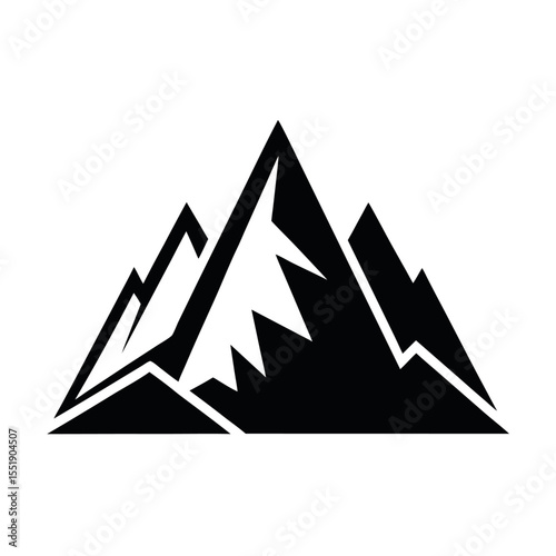 Snow-capped mountain silhouette line art icon. Vector design for alpine themes.