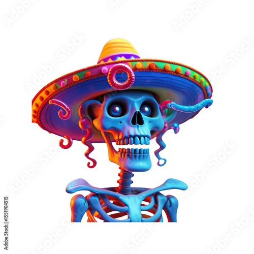 Calavera Catrina in Sombrero Vibrant 3D Render of a Festive Mexican Skeleton