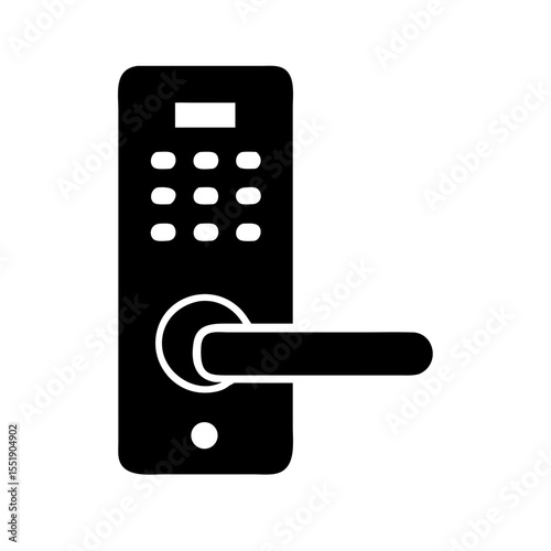 A modern smart lock with a keypad and handle isolated on white background for enhanced home security and keyless entry