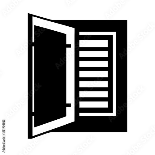 An open door with shutters providing ventilation and access isolated on white background for interior design concepts