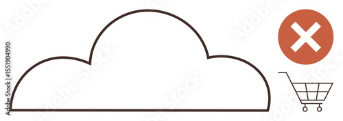 Cloud outline with a red prohibition sign and a shopping cart indicating restricted or denied access. Ideal for cloud computing, online shopping, restriction, prohibition, cybersecurity, e-commerce