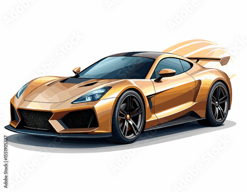 Golden Pixelated Sportscar with Sleek Design and Futuristic Elements on a White Background