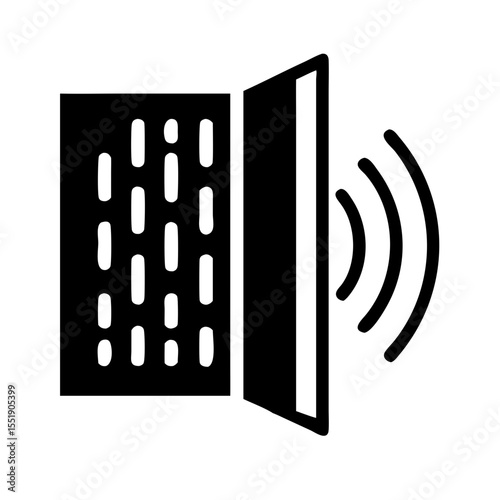 Door icon with sound waves emanating from it isolated on white background