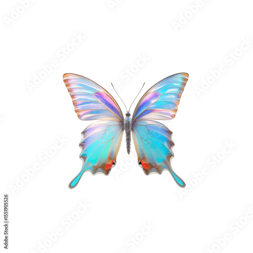 Iridescent Blue Butterfly on Transparent Background -  Close-up Macro Photography