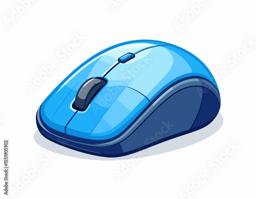 Illustration of a Blue Pixelated Computer Mouse on a White Background Depicting Modern Electronic Device with Scroll Wheel