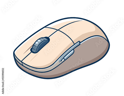 Isometric Beige and Gray Computer Mouse Illustration for Digital Navigation on White Background