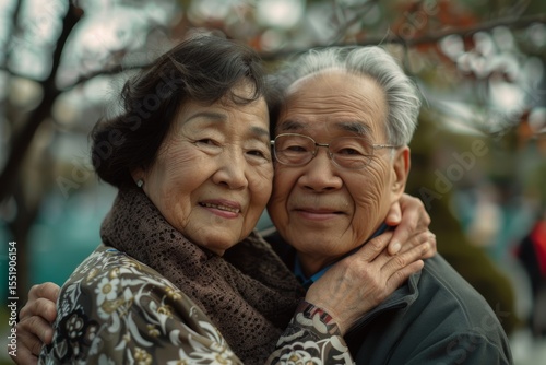 Portrait of a happy asian couple in their 70s supporting each other in difficult times