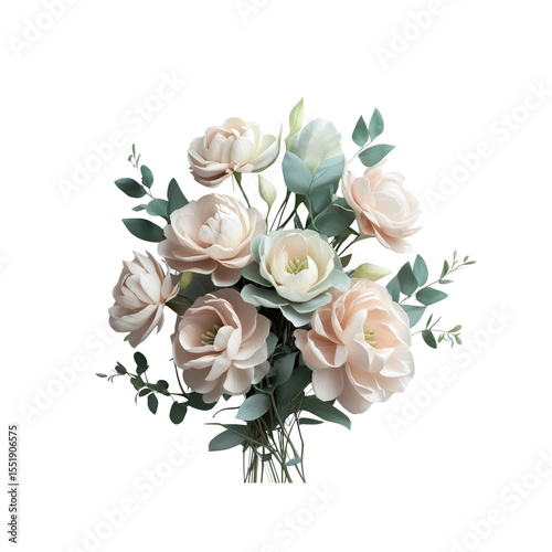 Elegant Bouquet of Peach and Cream Lisianthus Flowers with Eucalyptus Greenery