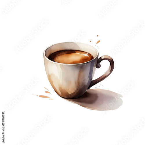 Watercolor Painting of a Cup of Coffee with Coffee Splashes