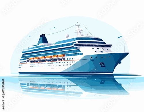 Large Cruise Ship Floating on the Water in the Ocean With Pixel Art Style Under the Sky and White Background With Pixel Art Style