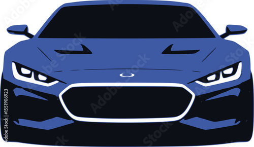 Illustration of a blue sports car viewed from the front