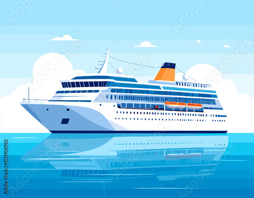 Majestic Cruise Ship Sailing on Calm Blue Sea Reflecting Clear Sky on a Sunny Day Pixel Art Style