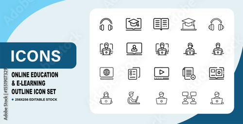 Online Education and E-Learning Outline Icon Set
