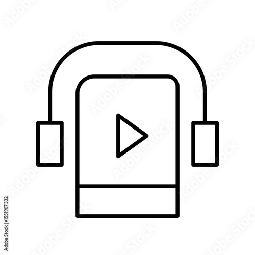 Listen to Podcast on Headphones Icon Vector. Headphones with Play Button Logo.