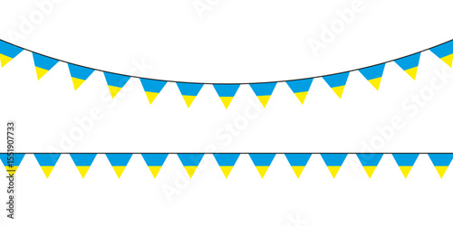 Festive triangular bunting in blue and yellow, perfect for celebrations, national holidays, or summer party decor.