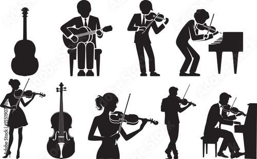 Musical Instruments and Musicians Silhouette Musical Instruments and Musicians Silhouette