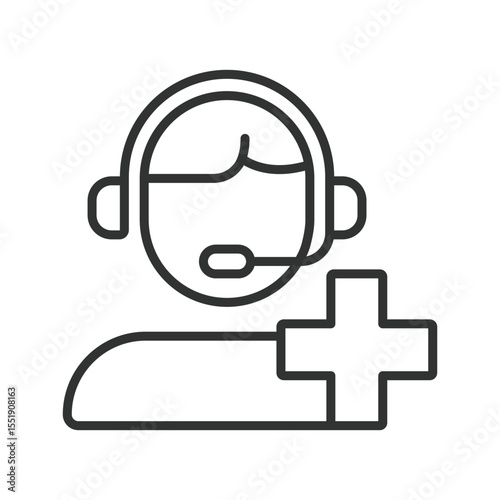 Medical call center, icon in line design. Healthcare support, assistance, medical helpline, doctor hotline, hospital call center on white background vector. Medical call center, editable stroke icon