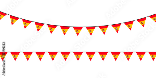 Spanish flag bunting with red and yellow triangles and coat of arms, perfect for national celebrations or festive decor.