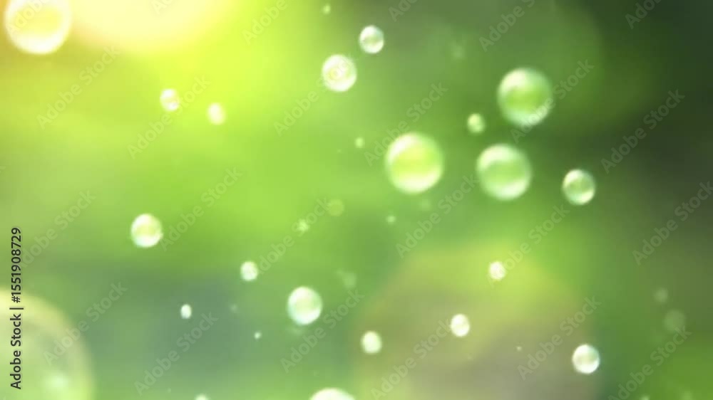 Soft green bokeh lights glow gently against a blurred green background creating a peaceful natural effect