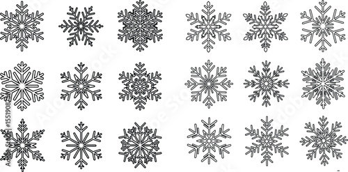 Assorted Snowflake Line Art Collection, Winter Holiday Season Decor, Design Elements