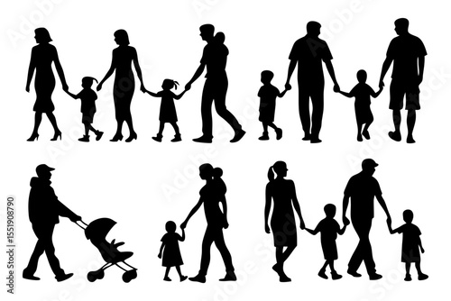 Family Silhouette: A compilation of diverse family silhouettes, depicting the essence of familial bonds and togetherness. Capturing the spirit of connection and love within the family unit.