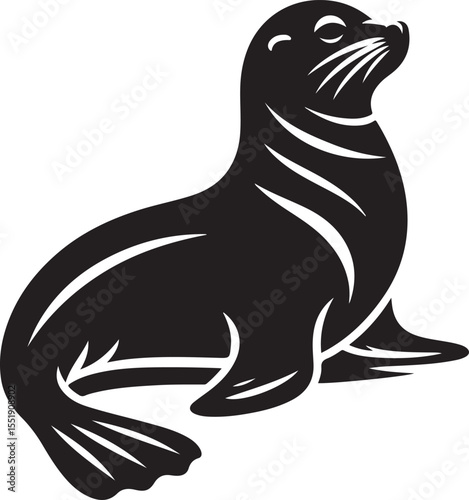 Seal Black Silhouette Vector, Marine Animal Clipart & Ocean Wildlife Design