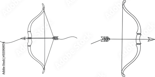 Bow and Arrow Outline Art Archery Equipment, Hunting, Sport Symbol Graphics Collection
