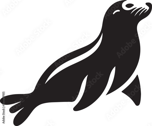 Seal Black Silhouette Vector, Marine Animal Clipart & Ocean Wildlife Design