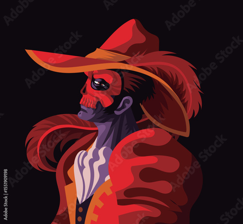 masquerade phantom with red skull mask
