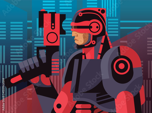 science fiction robot man with a gun