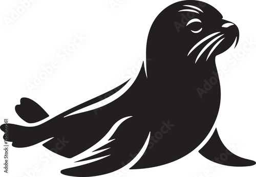 Seal Black Silhouette Vector, Marine Animal Clipart & Ocean Wildlife Design