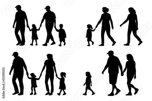 Family Silhouette: A set of family silhouettes showcasing diverse compositions, capturing the timeless essence of familial bonds.