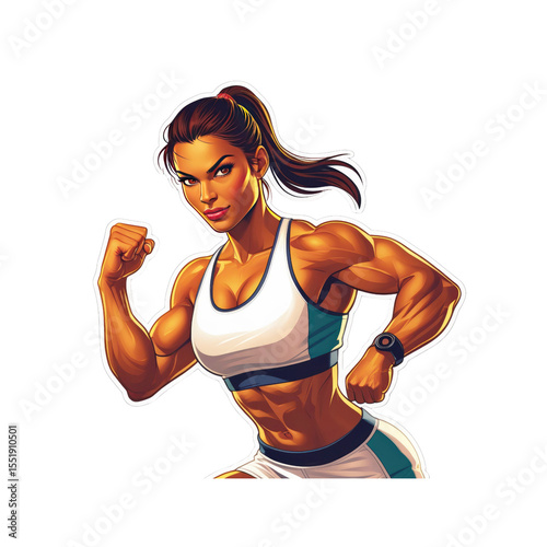 Powerful Female Athlete Muscular Woman in Running Pose